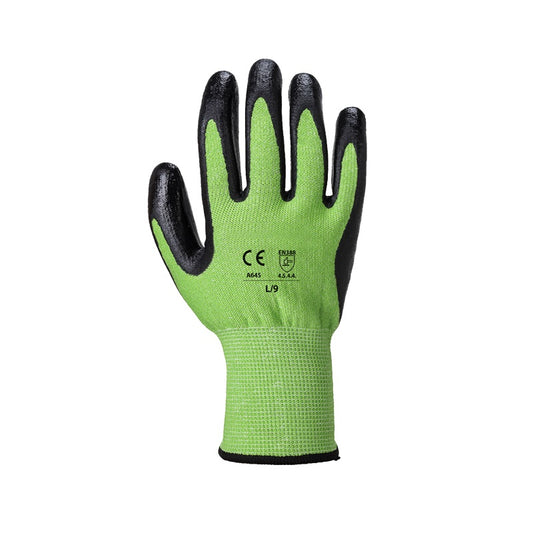 Colour Coded Cut Resistant Nitrile Foam Glove - Green/Cut 5 - Size 9/Large